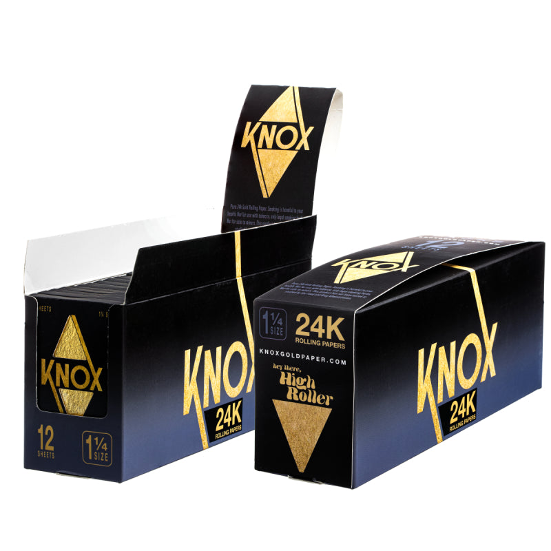 Knox 24K Gold Rolling Paper Standard Size 12 Sheet Pack - 24 Count Box